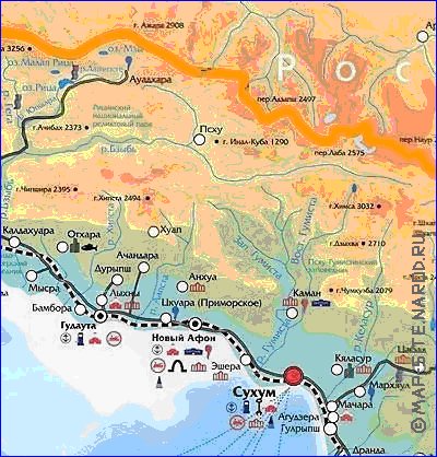 Physique carte de Abkhazie
