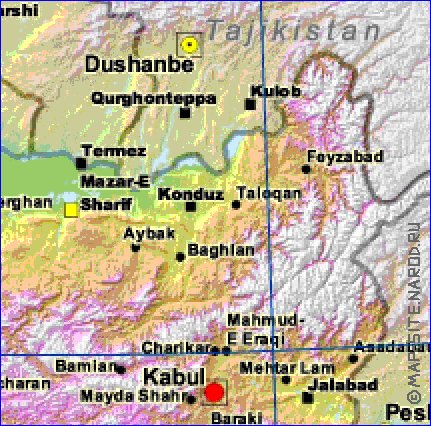 Physique carte de Afghanistan en anglais