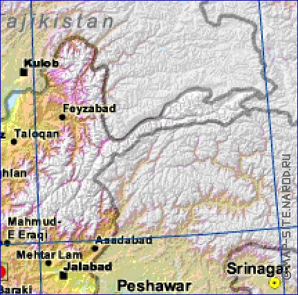 Physique carte de Afghanistan en anglais