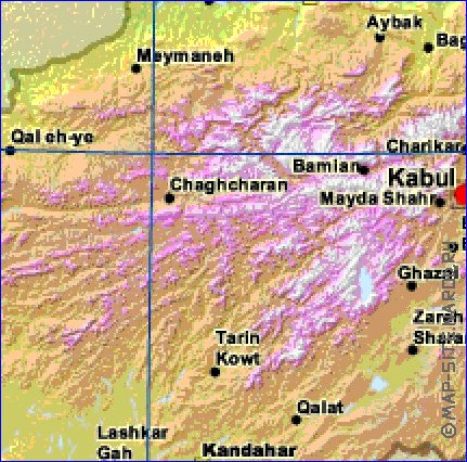 Physique carte de Afghanistan en anglais