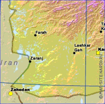 Physique carte de Afghanistan en anglais