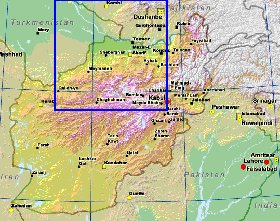 Physique carte de Afghanistan en anglais