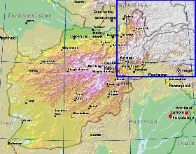 Physique carte de Afghanistan en anglais