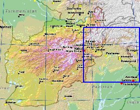 Physique carte de Afghanistan en anglais