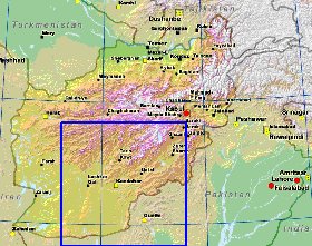 Physique carte de Afghanistan en anglais