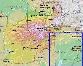 Physique carte de Afghanistan en anglais