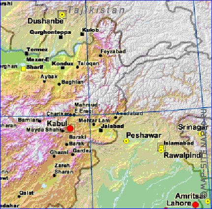 Physique carte de Afghanistan en anglais