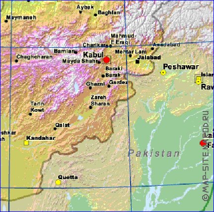 Physique carte de Afghanistan en anglais