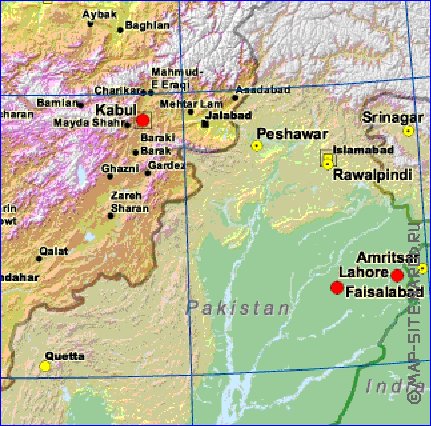 Physique carte de Afghanistan en anglais