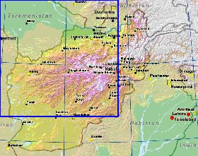 Physique carte de Afghanistan en anglais