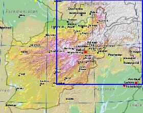 Physique carte de Afghanistan en anglais