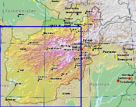 Physique carte de Afghanistan en anglais