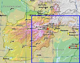 Physique carte de Afghanistan en anglais