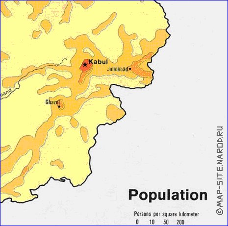 mapa de de densidade populacional Afeganistao em ingles