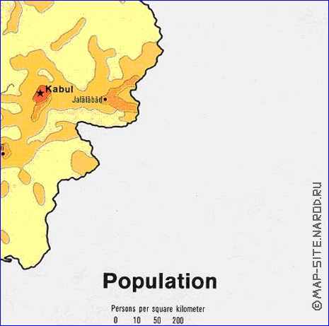 mapa de de densidade populacional Afeganistao em ingles