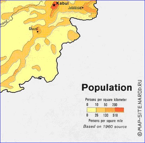 mapa de de densidade populacional Afeganistao em ingles