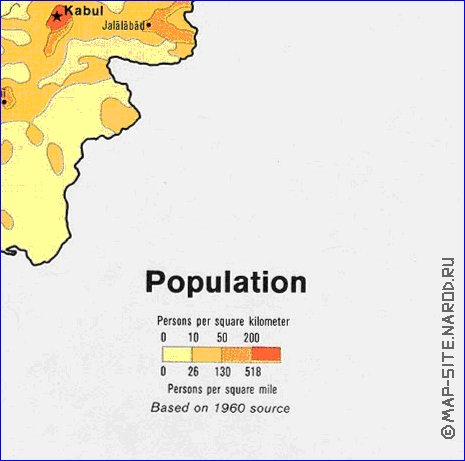 mapa de de densidade populacional Afeganistao em ingles