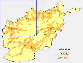 mapa de de densidade populacional Afeganistao em ingles