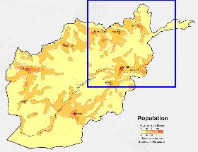 mapa de de densidade populacional Afeganistao em ingles