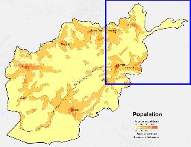 mapa de de densidade populacional Afeganistao em ingles