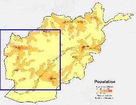 mapa de de densidade populacional Afeganistao em ingles