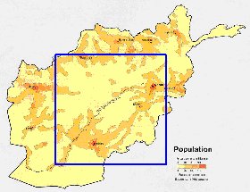 mapa de de densidade populacional Afeganistao em ingles