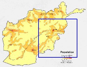 mapa de de densidade populacional Afeganistao em ingles