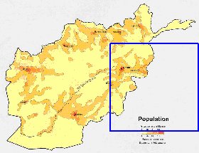 mapa de de densidade populacional Afeganistao em ingles