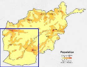 mapa de de densidade populacional Afeganistao em ingles