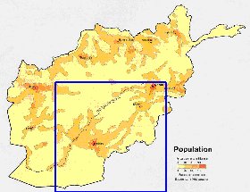 mapa de de densidade populacional Afeganistao em ingles