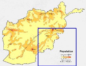 mapa de de densidade populacional Afeganistao em ingles