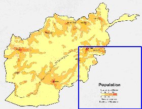 mapa de de densidade populacional Afeganistao em ingles