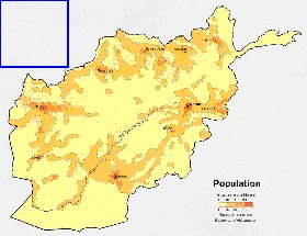 mapa de de densidade populacional Afeganistao em ingles