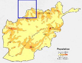 mapa de de densidade populacional Afeganistao em ingles