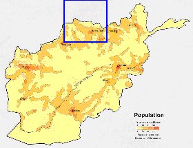 mapa de de densidade populacional Afeganistao em ingles