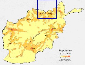 mapa de de densidade populacional Afeganistao em ingles