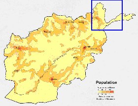 mapa de de densidade populacional Afeganistao em ingles