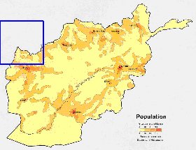 mapa de de densidade populacional Afeganistao em ingles