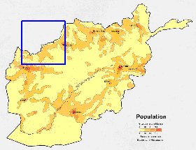 mapa de de densidade populacional Afeganistao em ingles