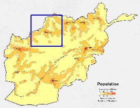 mapa de de densidade populacional Afeganistao em ingles