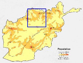 mapa de de densidade populacional Afeganistao em ingles