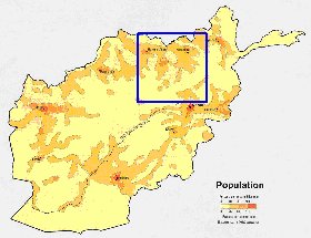 mapa de de densidade populacional Afeganistao em ingles