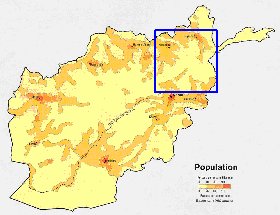 mapa de de densidade populacional Afeganistao em ingles