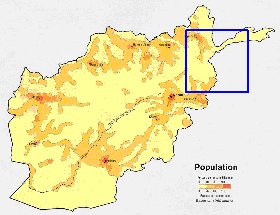 mapa de de densidade populacional Afeganistao em ingles