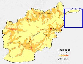 mapa de de densidade populacional Afeganistao em ingles