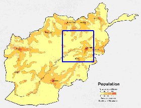 mapa de de densidade populacional Afeganistao em ingles