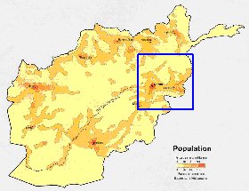 mapa de de densidade populacional Afeganistao em ingles