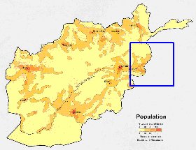 mapa de de densidade populacional Afeganistao em ingles