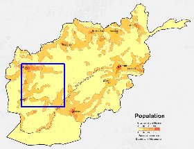 mapa de de densidade populacional Afeganistao em ingles