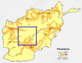 carte de de la densite de population Afghanistan en anglais